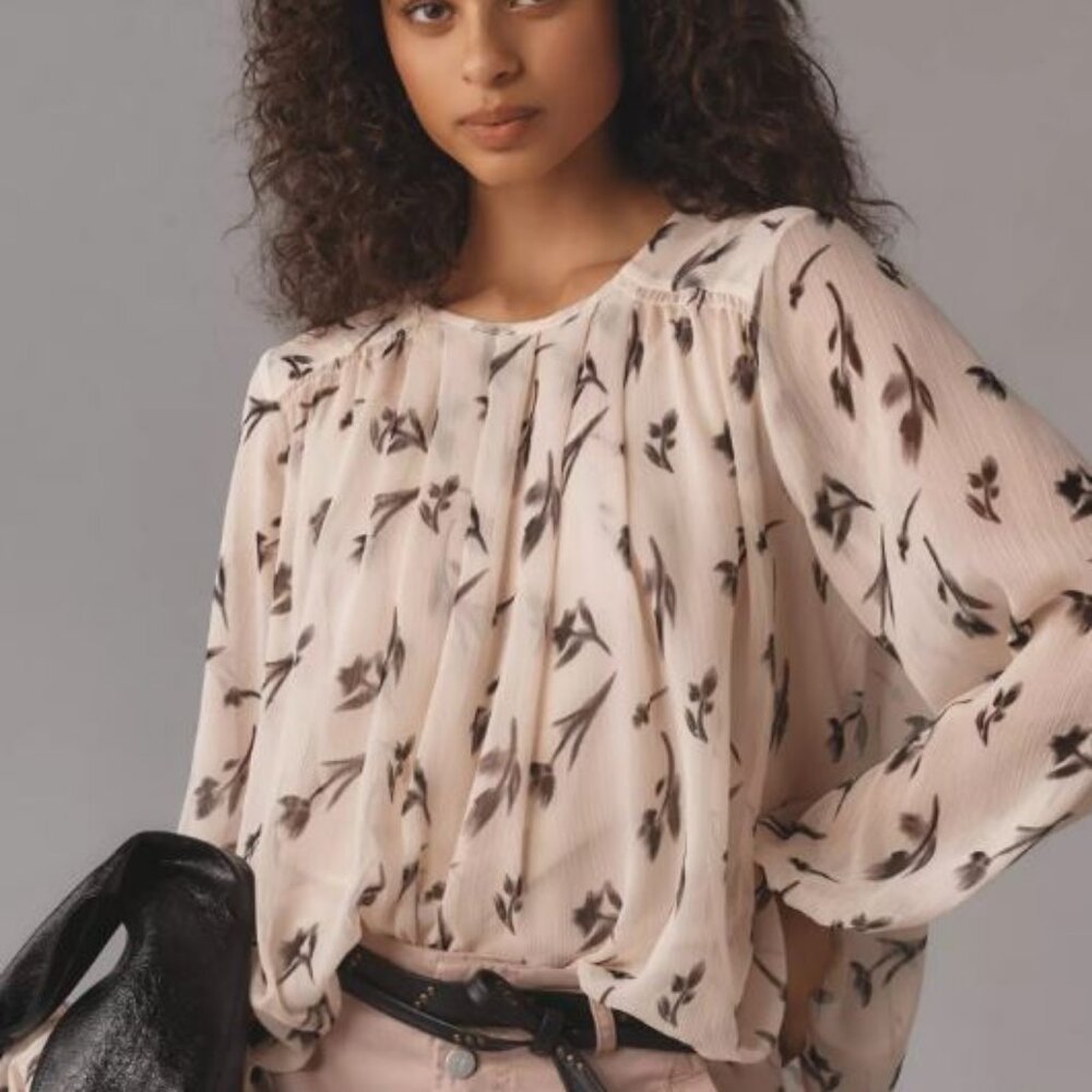 Women's Maeve Long-Sleeve Pleated Peasant Blouse Sz Med MSRP $128